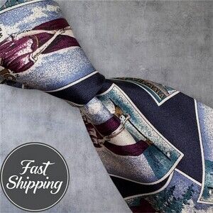 WOODWARD Vintage Tie MONTANA VERMALA Silk NeckTie Blue/Red/Green MADE IN USA